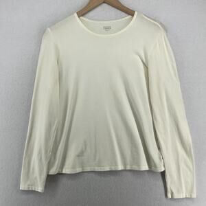 EILEEN FISHER Top S Stretch Organic Cotton Jersey Long Sleeve Off White USA